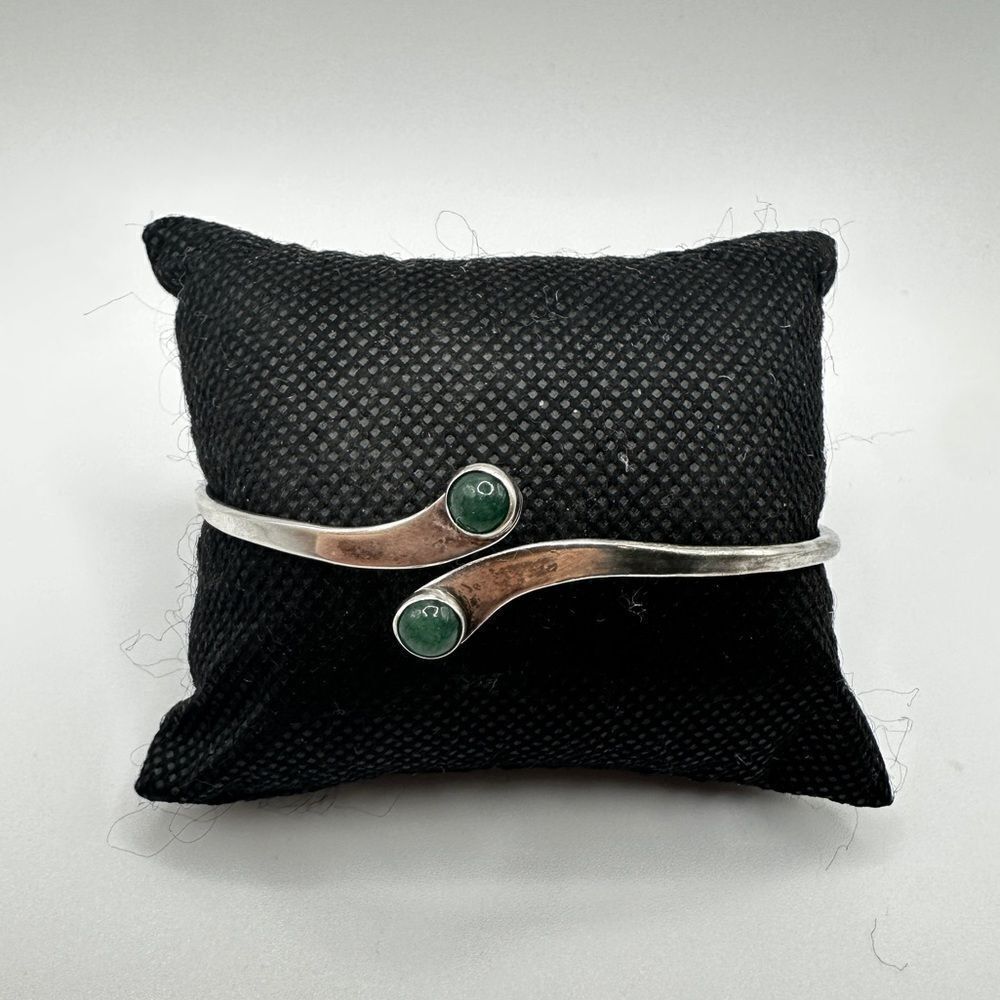 1960s Ed Levin Aventurine, sterling silver bypass bracelet!